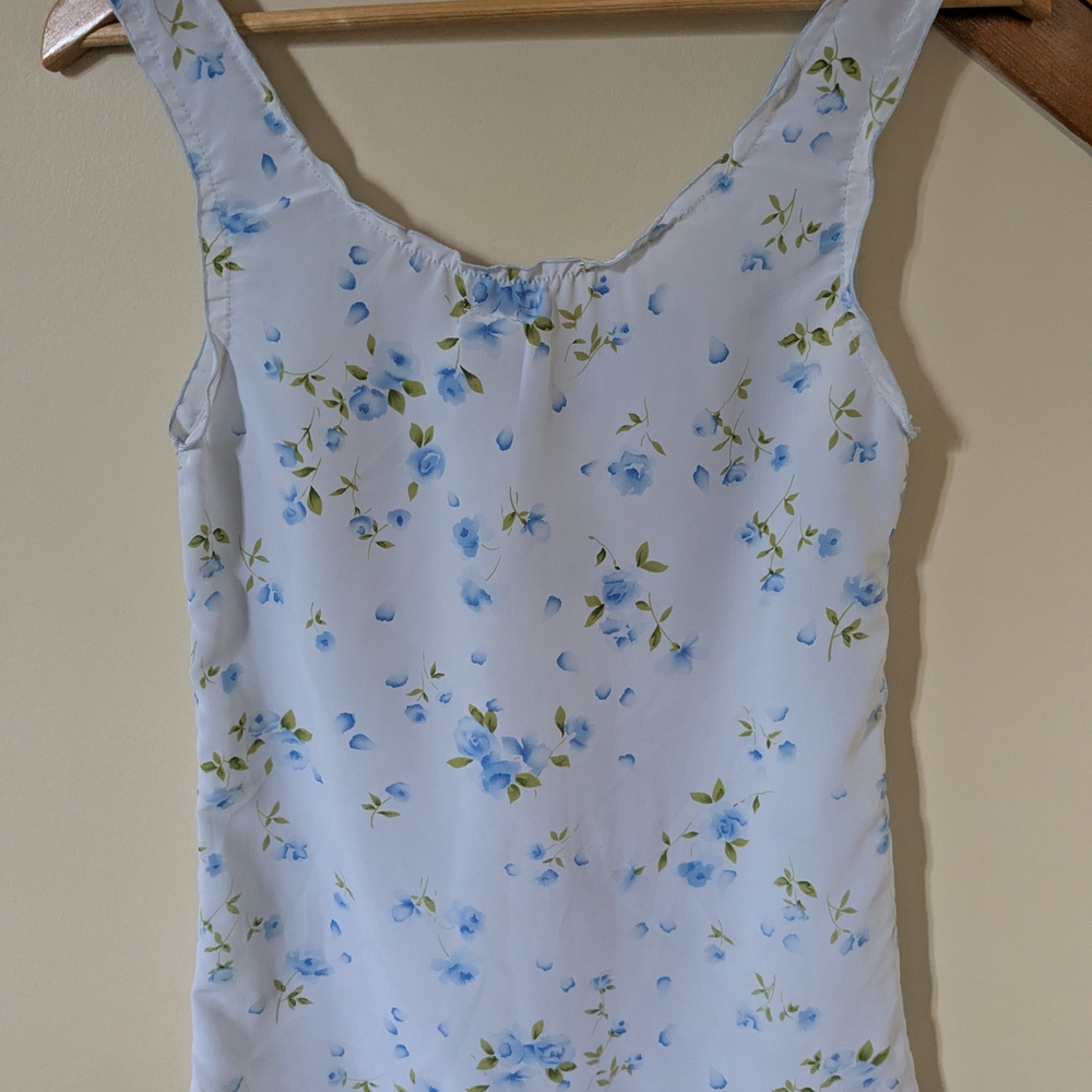 Blue Ruffled Tie Front Tank Top - Picture 3 of 3
